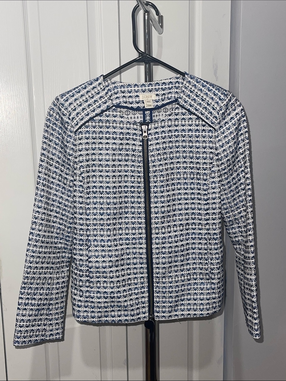 J. Crew Navy & White Zip-Front Patterned Blazer